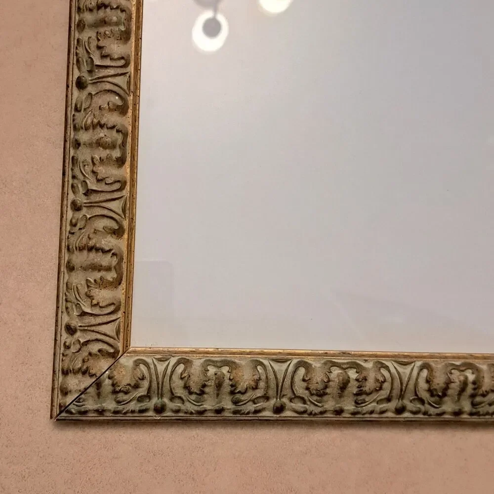 Vintage Wooden Ornate Rococo Photo Frame Gray Golden Tone 11.5 x 9.5 Inch